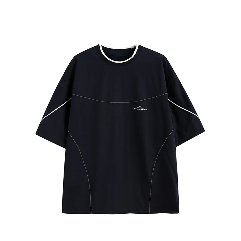 

Custom T Shirt 2025 summer new patchwork design T-shirt men's summer casual over size loose short-sleeved top crew neck tee