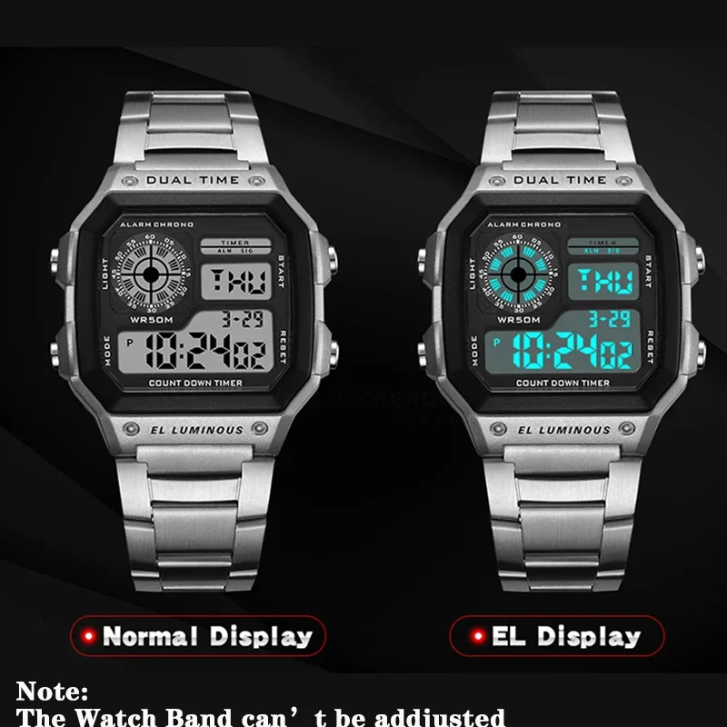 Luxury Men\'s Wristwatch Multifunction LED Digital Watch Alloy Strap Classic Business Men Watch 7-colors Luminous Sport Watches