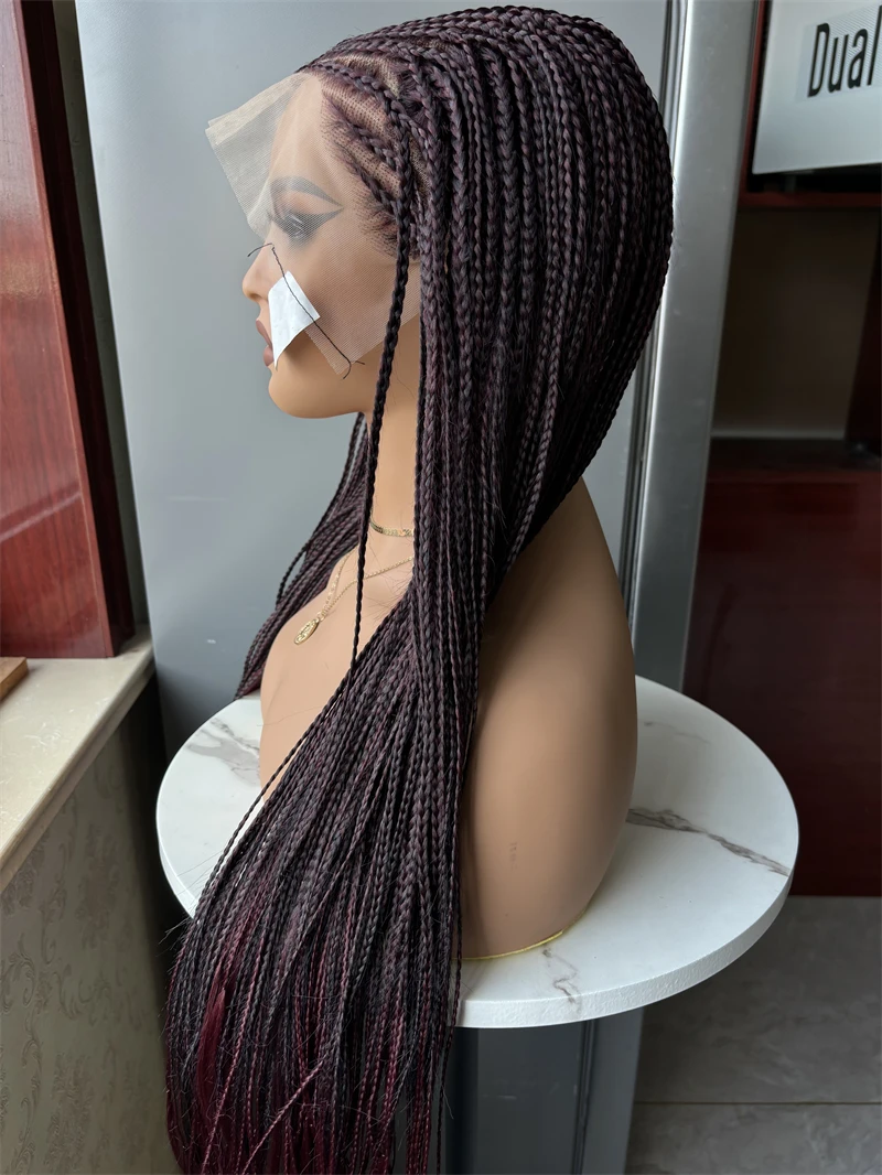 Long Lace Wigs Burgundy Red Synthetic Lace Frontal Wig Braided Wigs for Women Lady Glueless Wine Red Twist Box Braiding Wig