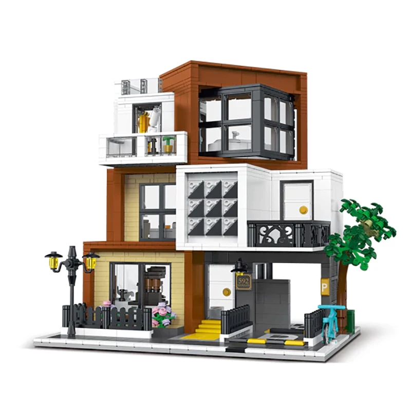 Cities Apartment Store House Buildings Sets,City Apartment Lighting figures Stop 1399 PCS Model Modular Buildings Blocks