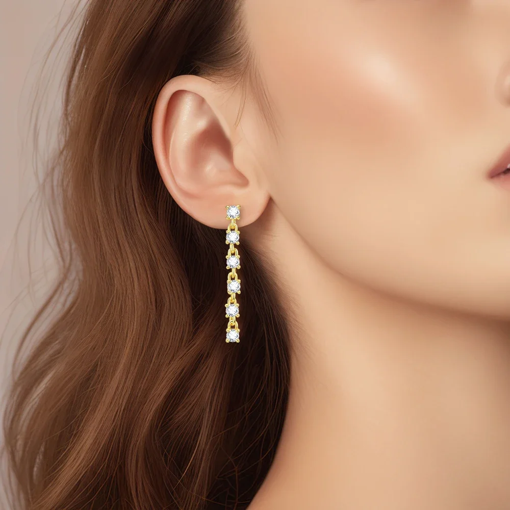 Simple Fashion Eardrop Silver & Gold Color Sparkling Drop Eardrop Earrings Women's Party Noble Jewelry Gift for Girl