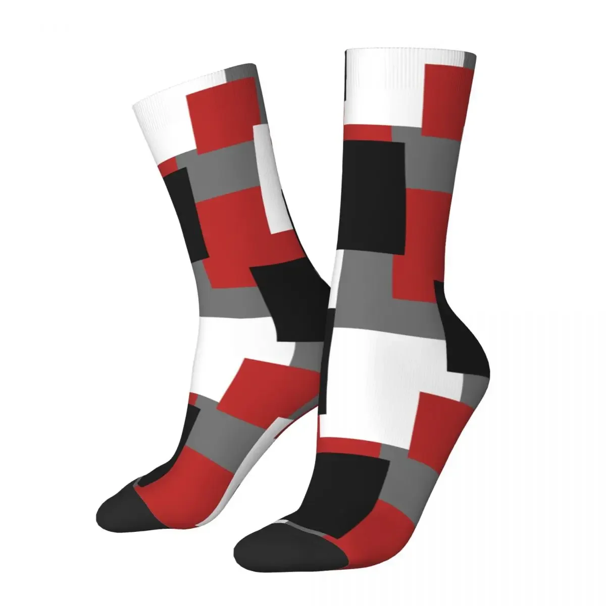 Funny Geometry Black White Red Basketball Socks Squares Geometric Art 3D Printing Crew Socks for Women Men Breathable