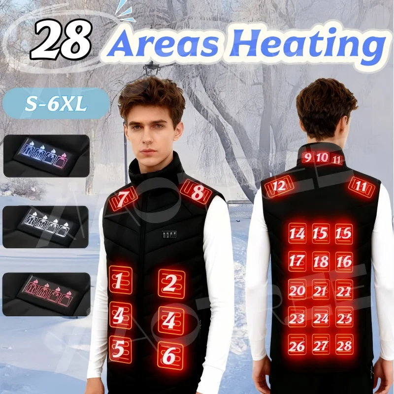 

28 Areas Heated Vest Men Jacket Heated Winter Womens Electric Usb Heater Camping Jacket Man Thermal Vest Body Warmer Coat 6XL