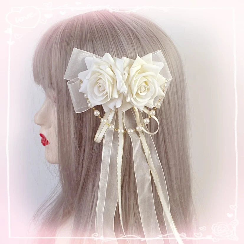 

Lolita Flower Wedding Dark Goth Hair Accessories Lolita Flower Ball Hair Clip Lace Rose Bow Sisters Hair Accessories
