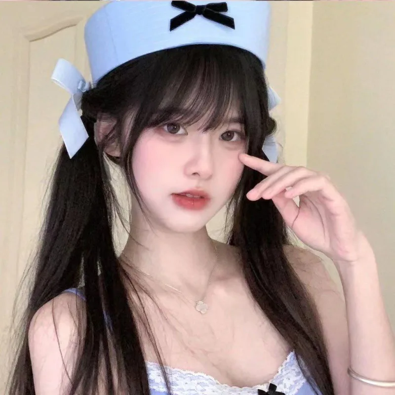 ファッション大人用フレンチハットレザークラシックスラウチーベーカーボウブルーセーラーネイビーキャップスウィーフレア多用途ベレー帽女性用サマー8M21