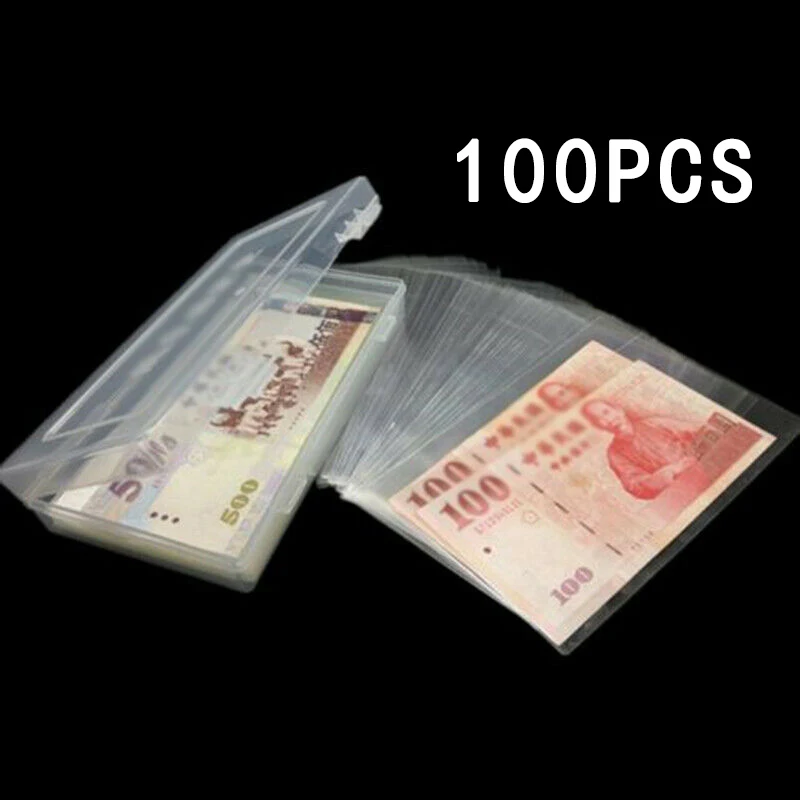 Pocket Paper Money holder Collections Protector Polypropylene Transparent Clear 100pcs With box Currency Useful