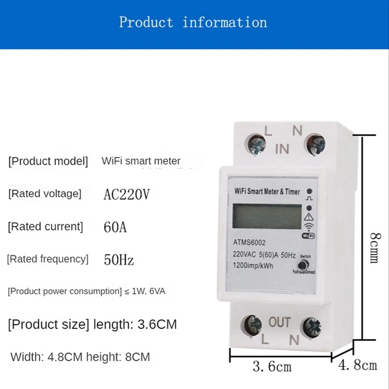 ATMS6002 Single Phase DIN Rail Electric Energy Meter Tuya Smart Wifi Meter WIFI Remote Meter Wifi Metering Switch