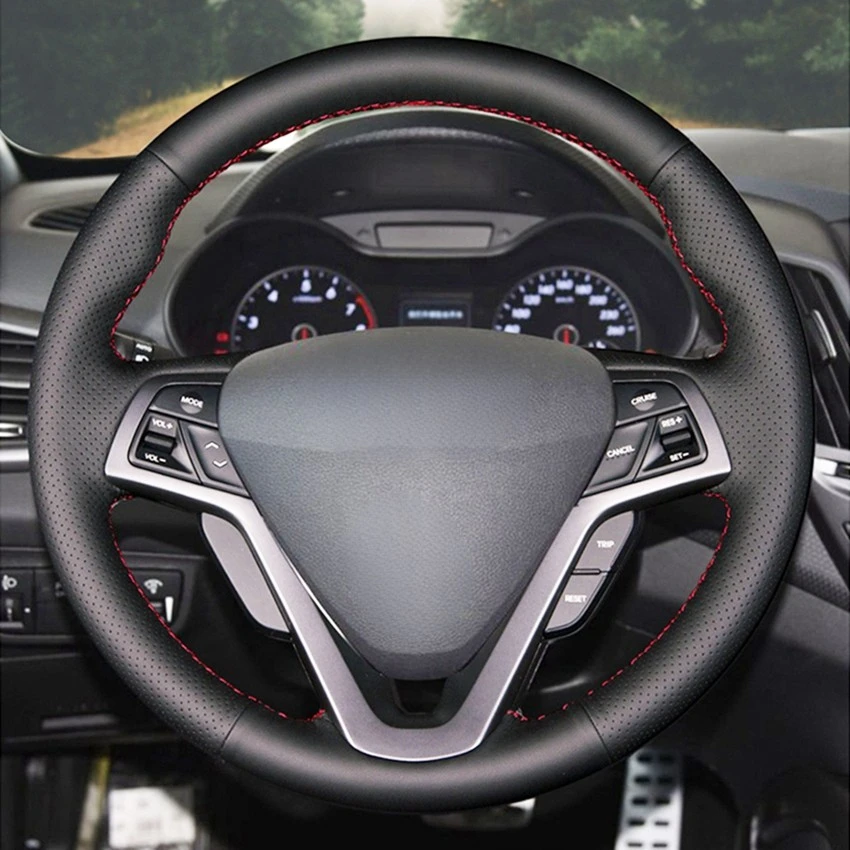 DIY Hand-stitched Black Artificial Leather Car Steering Wheel Cover for Hyundai Veloster 2011 2013 2012 2014 2015 2016 2017 2018