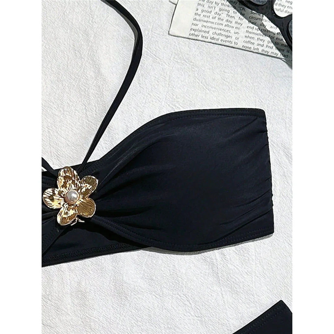 XS - L Metallblumen-Neckholder-Bikini, brasilianischer Bikini, Damen-Badebekleidung, zweiteiliges Bikini-Set, Damen-Badeanzug, Badebekleidung, Badeanzug, Schwimmkleidung V6657 – Detail 8
