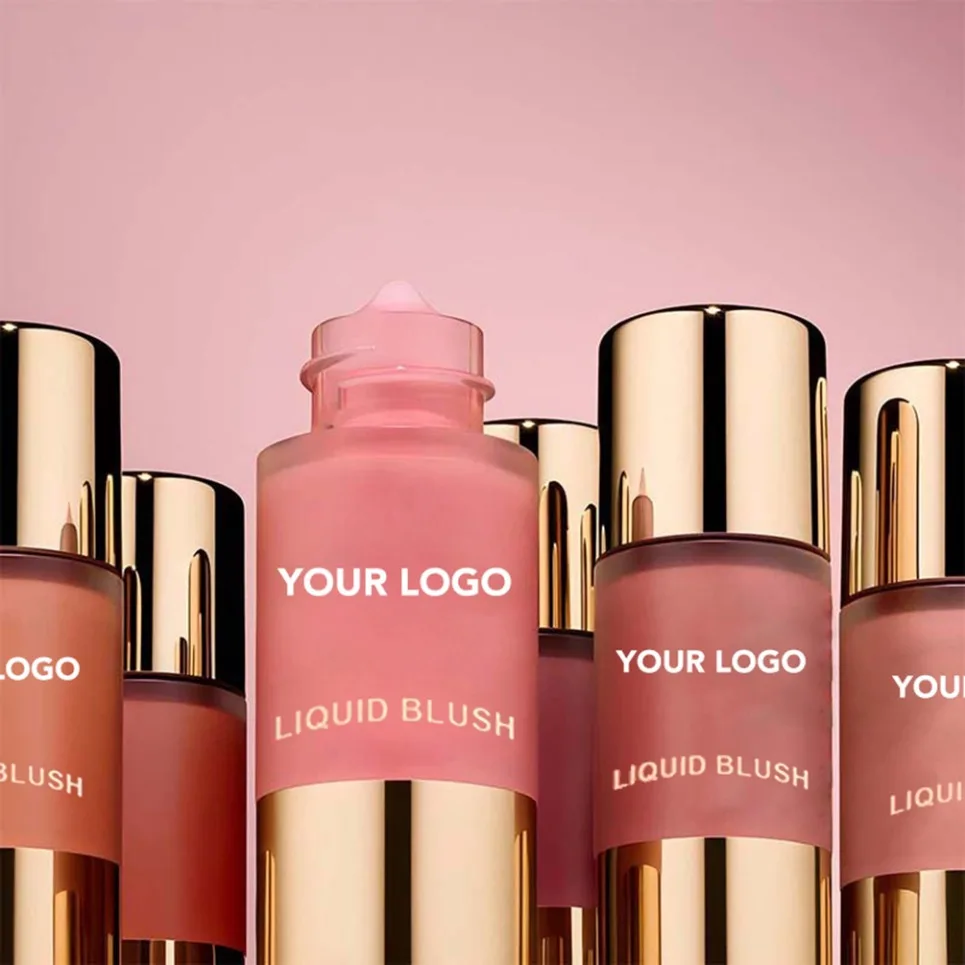 Conta-gotas líquido blush marca própria logotipo personalizado cremoso natural vegano rosto maquiagem blush atacado