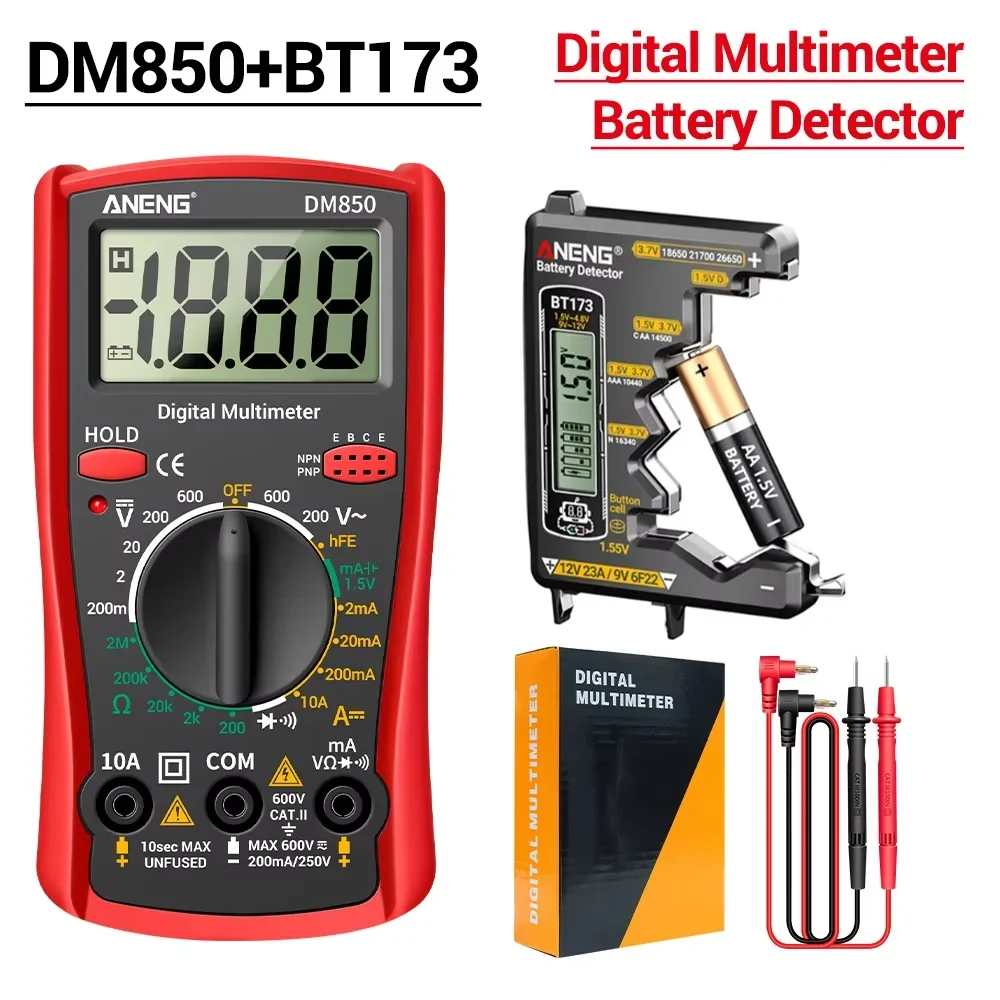 

Professional Digital Multimeter ANENG DM850 Auto AC/DC Votage Ohm Current Ammeter+BT173 Battery Voltage Tester Electrician Tools
