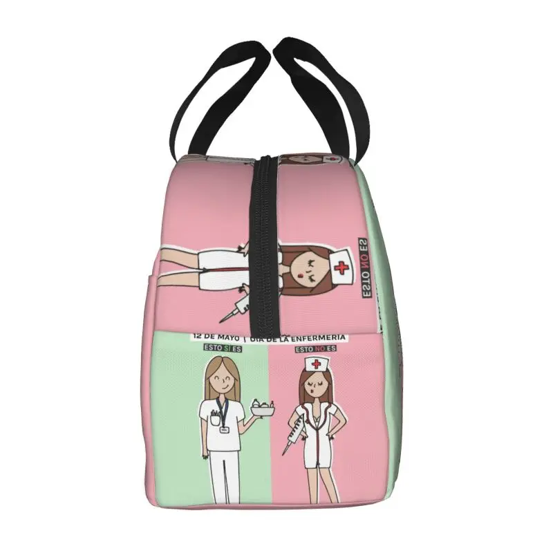 Enfermera En Apuros Cartoon Doctor Nurse Lunch Bag Cooler Warm Insulated Lunch Box for Kids School Work Food Picnic Tote Bags