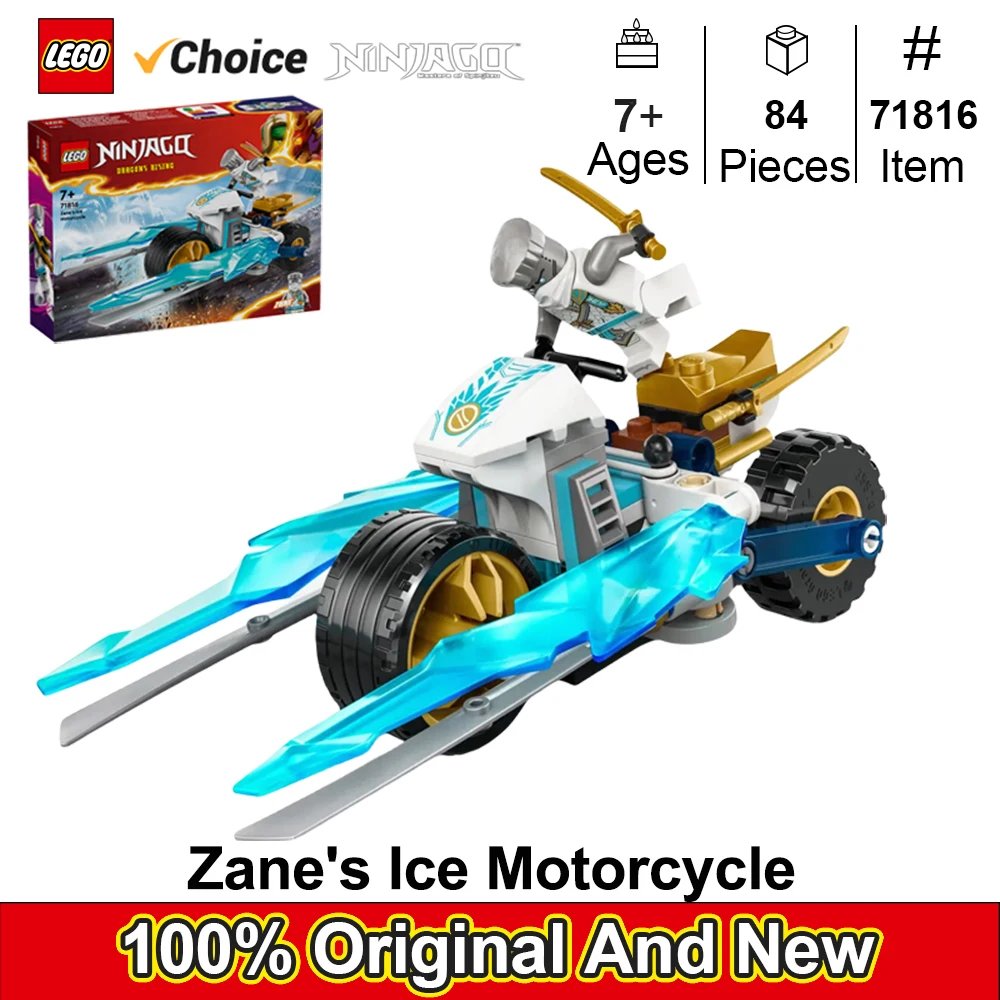 

LEGO 71816 Игрушечный мотоцикл NINJAGO Zane's Ice с 1 минифигуркой в комплекте, сборная модель автомобиля, подарок ниндзя для детей от 7 лет