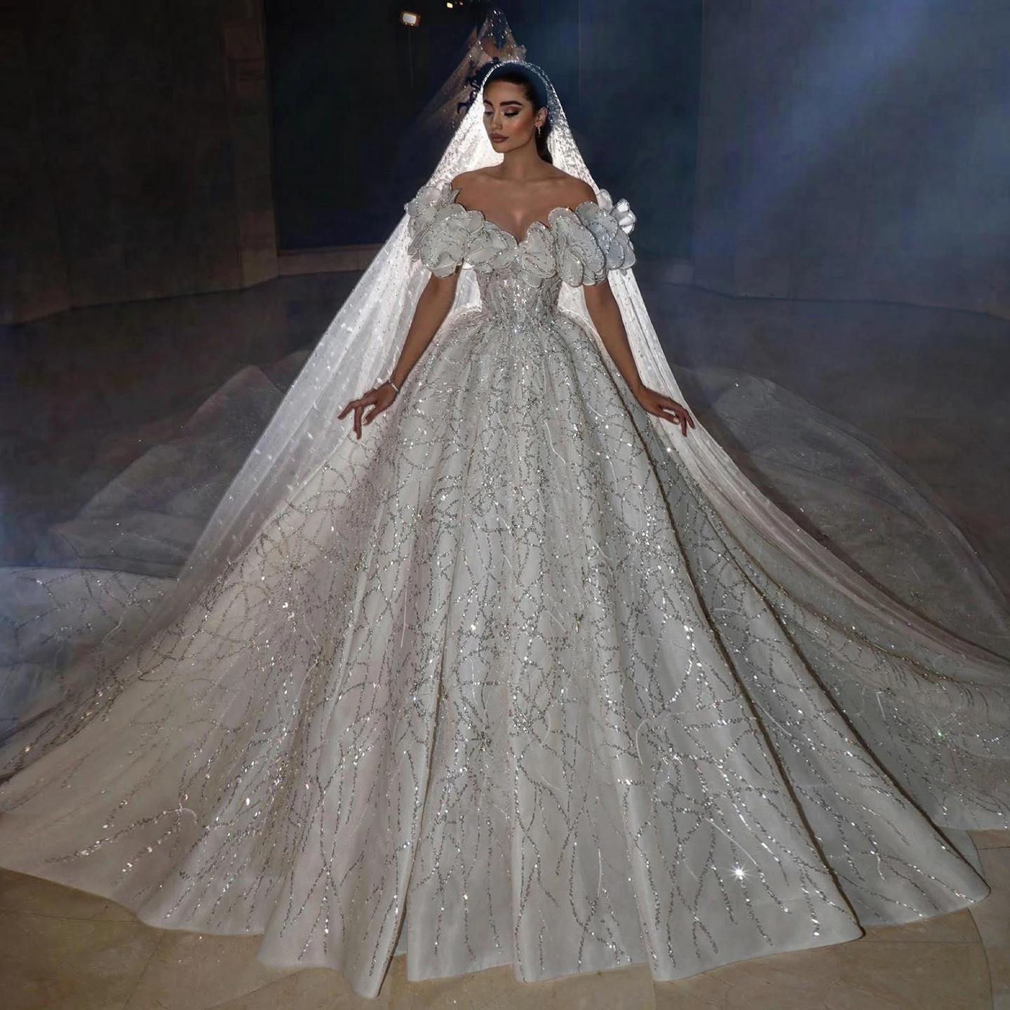 Sharon Said High-End Luxury Dubai Ball Gown Wedding Dress 2026 Elegant Off Shoulder Arabic Women Bride Gowns SW032 Customied