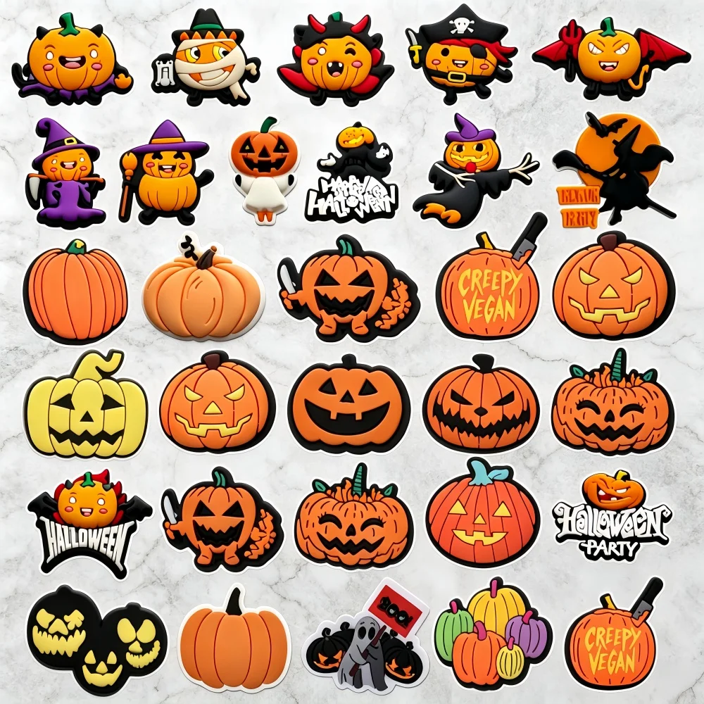 31Pcs Halloween Pumpkin Shoe Charms, Cute Pumpkin Charms for Bracelet Wristband Sandals Accessories Party Supplies Gifts