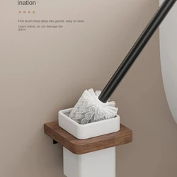 Wall-mounted Toilet Brush Holder Ceramic Base Solid Wood Holder Toilet Brush Set Luxury Bathroom Accessories No Dead Corner