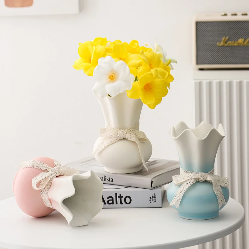 

Керамическая градиентная цветная ваза в китайском стиле с широким горлышком, домашний обеденный стол, гостиная, спальня, офисные аксессуары, цветочная посуда, 1 шт.