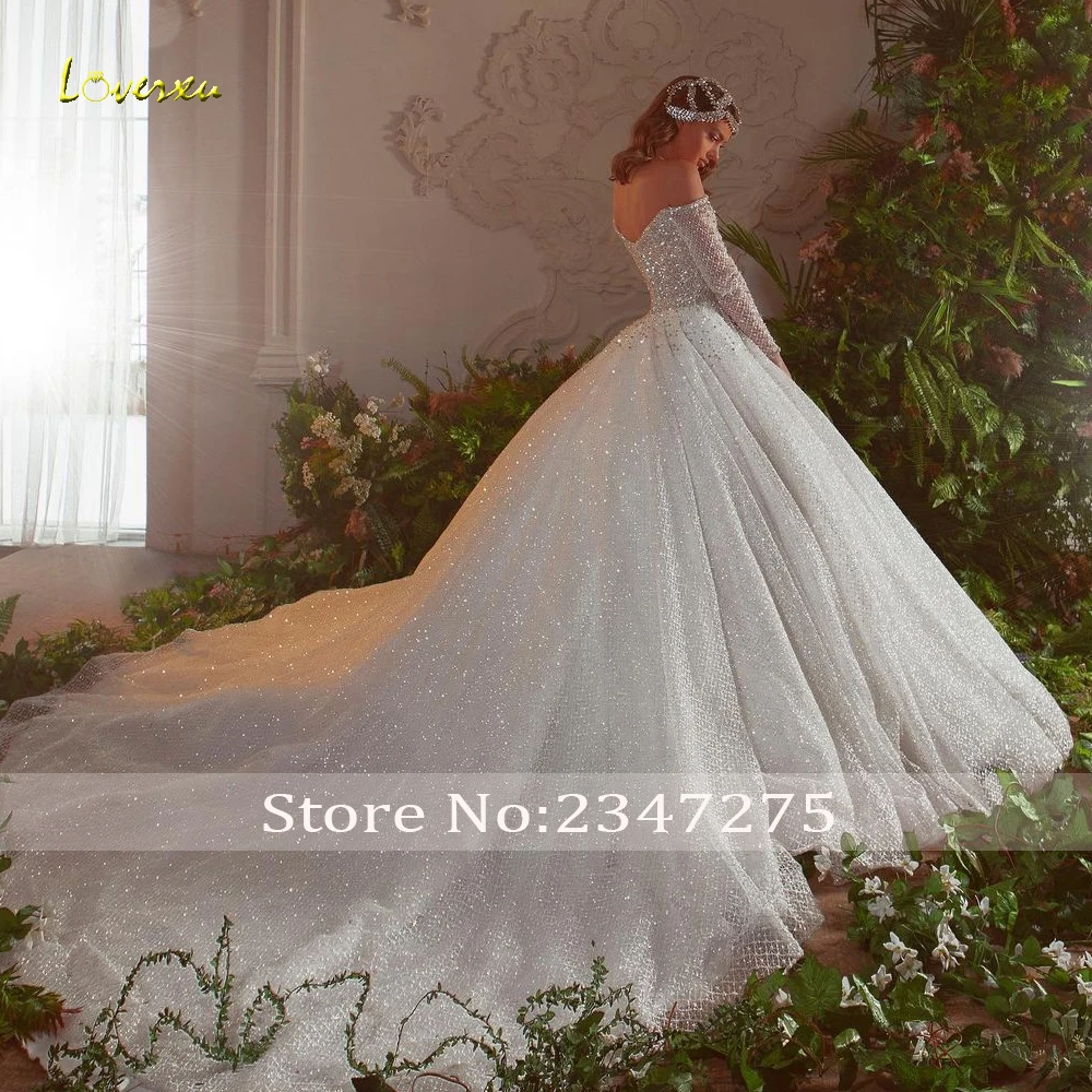 Loverxu-Vestido De Novia De corte en A, traje impresionante con escote Corazón y hombros descubiertos, bordado De encaje con purpurina, 2024