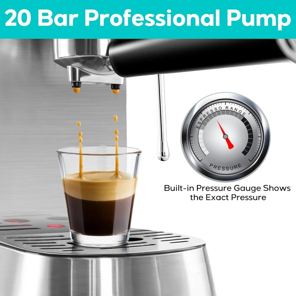 Espresso Machine 20 Bar, Professional Espresso Maker with Milk Frother Steam Wand, Compact Coffee Machine