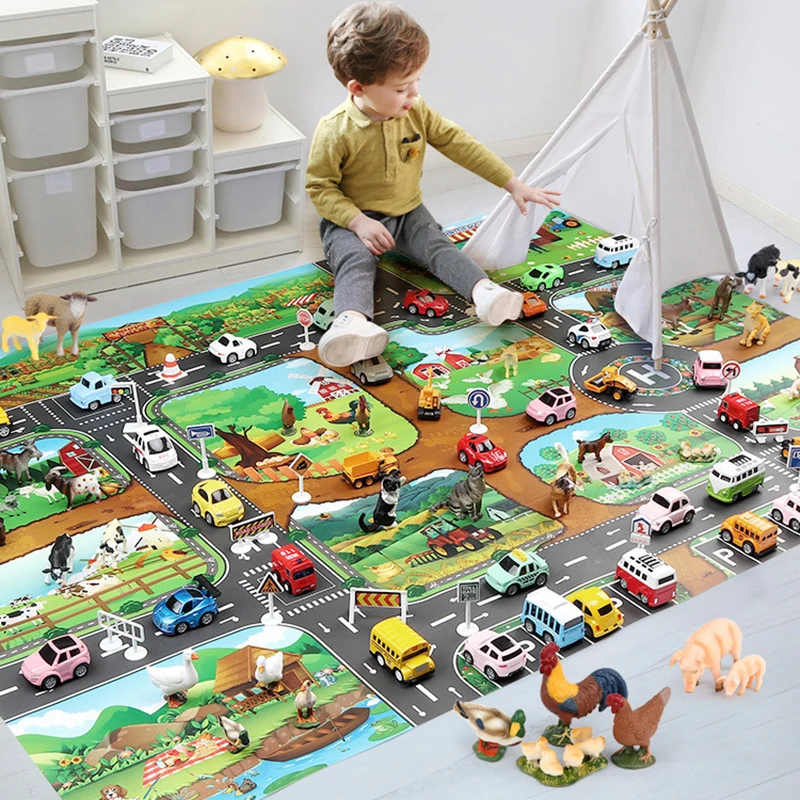 Kids Educational Play Mat City Traffic Car Signs Road Parking Large Map Baby Climbing Playing Mats English Play House Game Mat