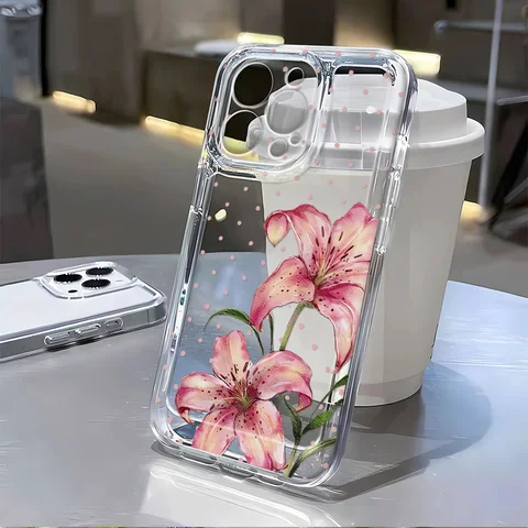 Прозрачный чехол для телефона с цветочным принтом «Красная лилия» для Samsung A56 5G A36 S26 S25 Ultra S24 FE S23 S22 A55 A54 A35 A17 A16 A15 A26