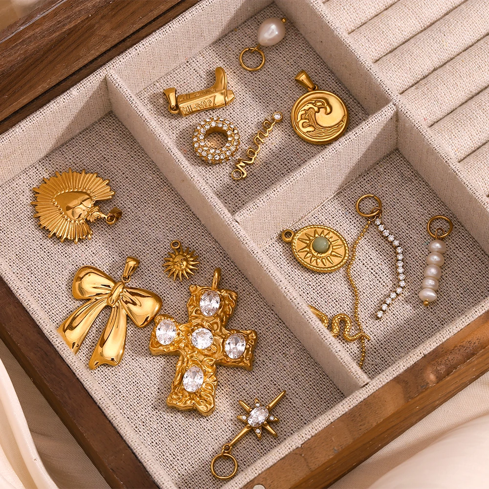 E.B.belle Waterproof Tarnish Free Cross Bow Freshwater Pearl Heart Cowboy Boot Sun Snake Charms Jewelry Accessories
