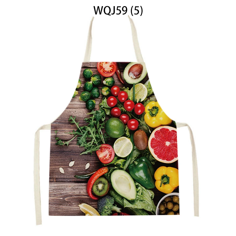 Kitchen Ingredients Fruit Print Linen Apron Men Women Chef Cleaning Sleeveless Apron Cake Shop Coffee Shop Baking Accessories