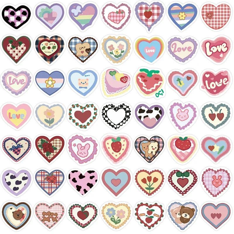 10/30/100PCS Grid Heart PVC Sticker Aesthetic Children\'s Korean Decoration Scrapbooking Stationery School Supplies for Kids