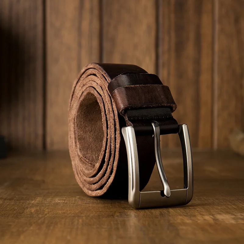 Handmade Leather Belt for Men Vegetable Tanned Leather Pin Buckle Men's Casual Workwear Belt Western Cowboy Belt 4cm