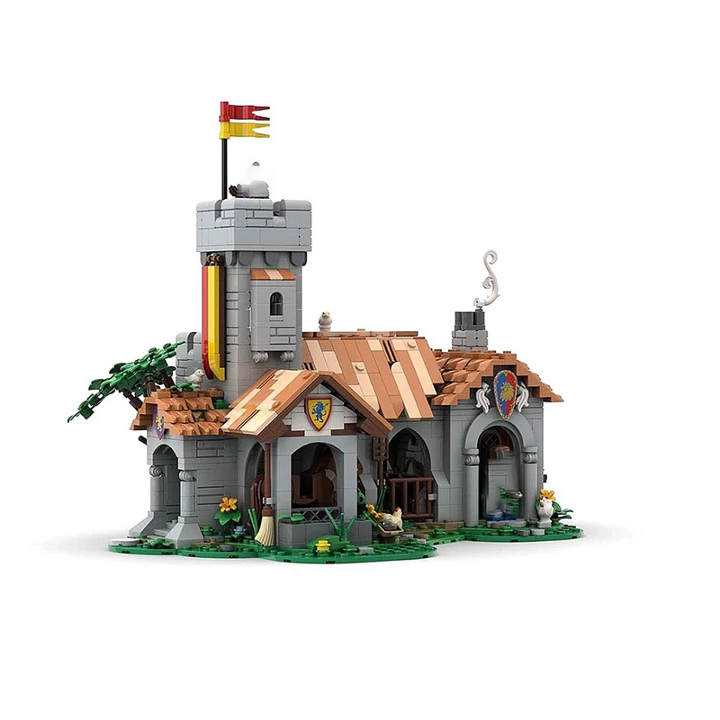 1406-piece MOC Medieval Architecture Lion Knight Royal Stable Model DIY Building Block Toy - Children's Birthday Gift