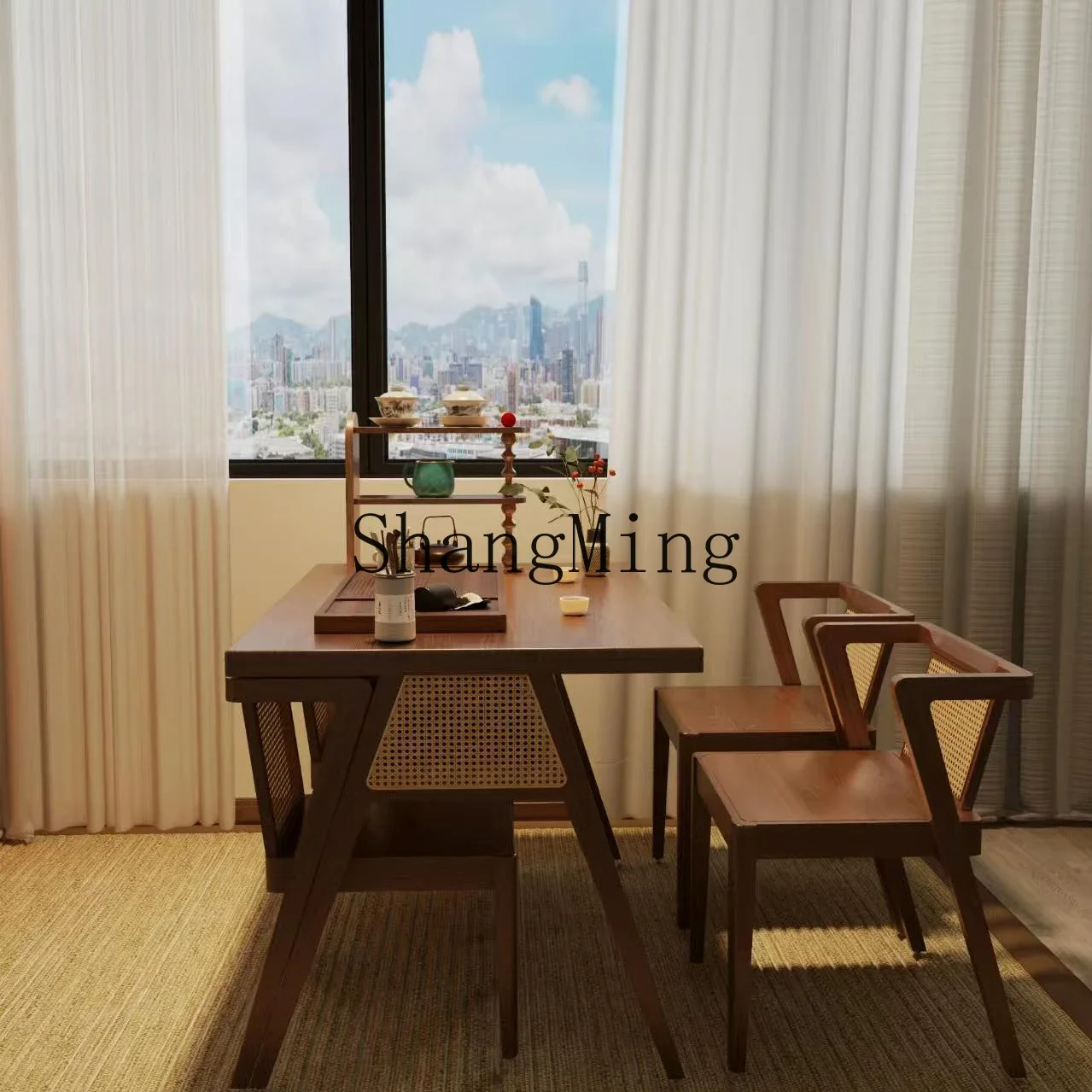 

CL home balcony tea table light luxury minimalist living room acrylic rock plate tea table chair