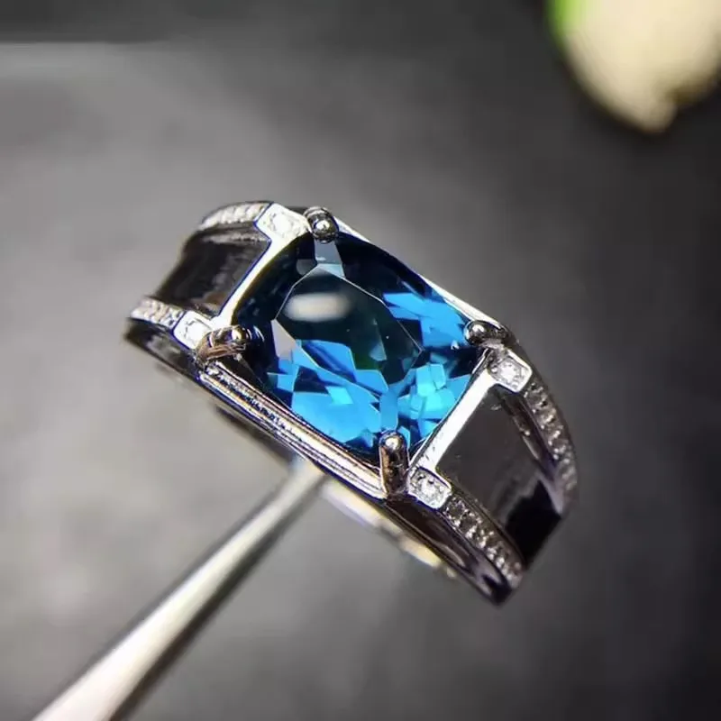 Topaz London Blue Cushion Cut Zircon Open Ring Men And Women