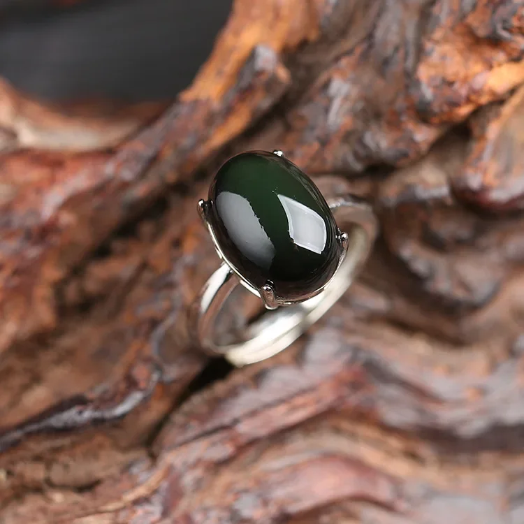 Natural Obsidian Ring For Men Women Silver Jewelry Fashion Opening Couple Korean Edition Rich and Noble Paired with Energy Gifts