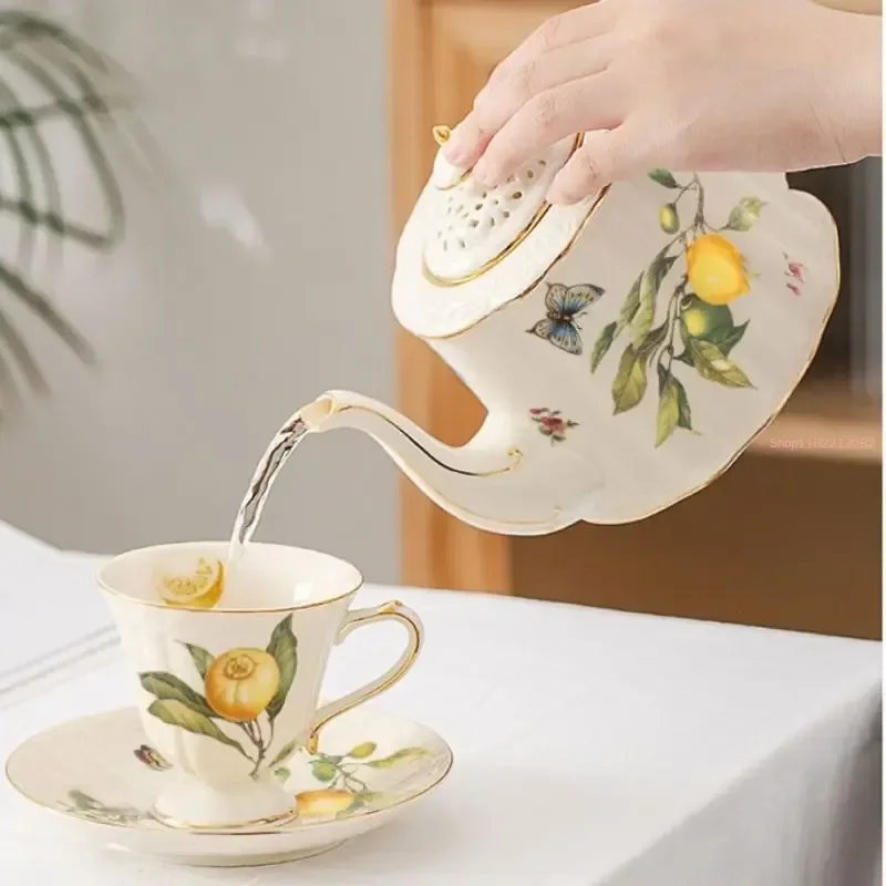 Lemon Cup Teapot Espresso Cups Europe Tea Cup And Saucers Set Ceramic Mug Coffee Cup Set With Dessert Plate Spoon Drinkware
