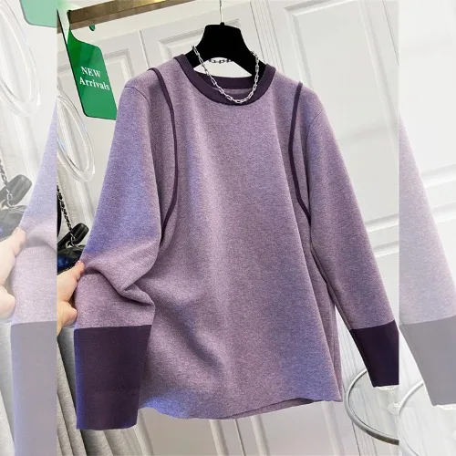 

SuperAen вязаный свитер с круглым вырезом и длинными рукавами для женщин, осень и зима, новинка 2025, большие топы контрастного цвета