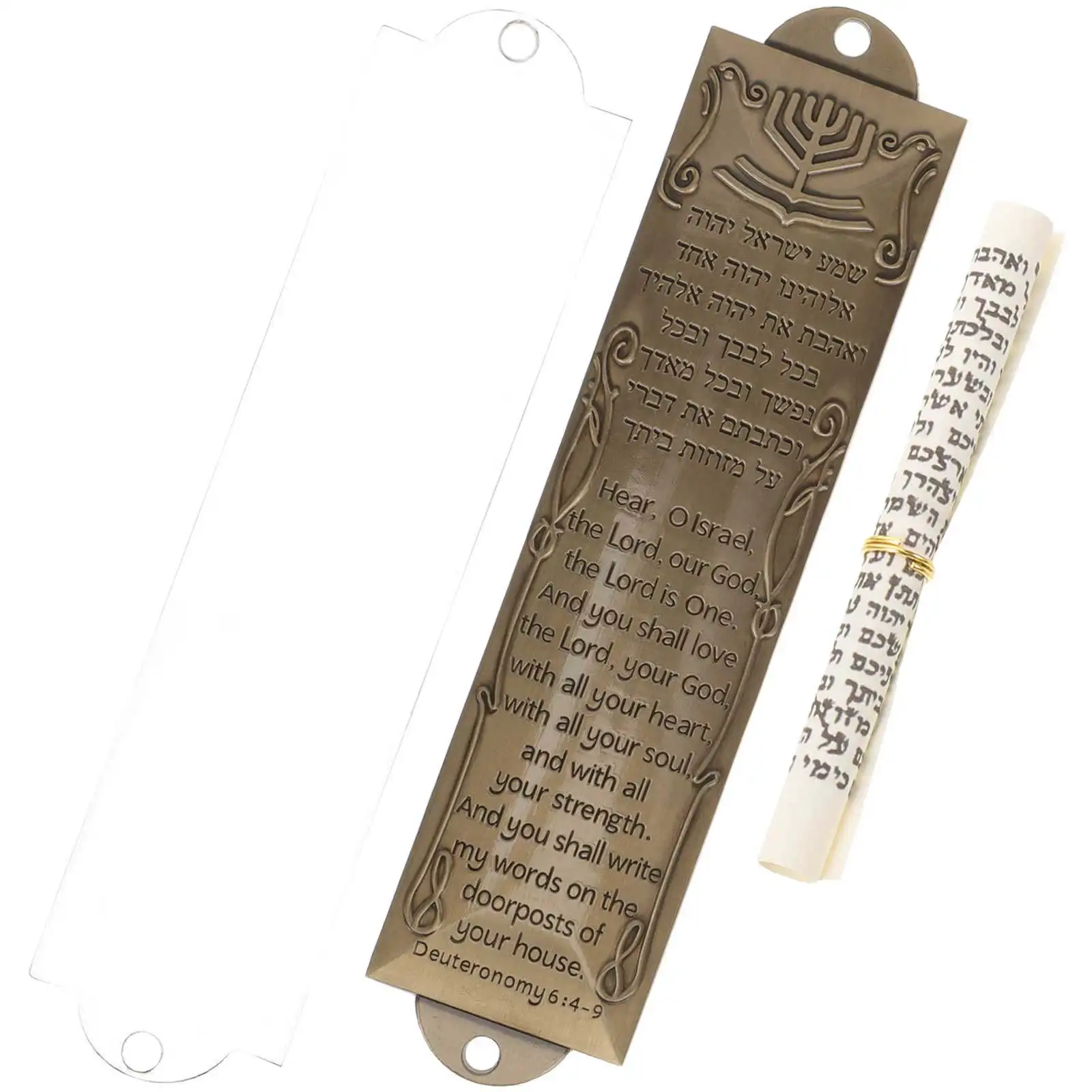 1Set Metal Mezuzah Adornment Vintage Surface Design Hebrew Scripture Prayer Symbol Decorative House Entryway Religious Present