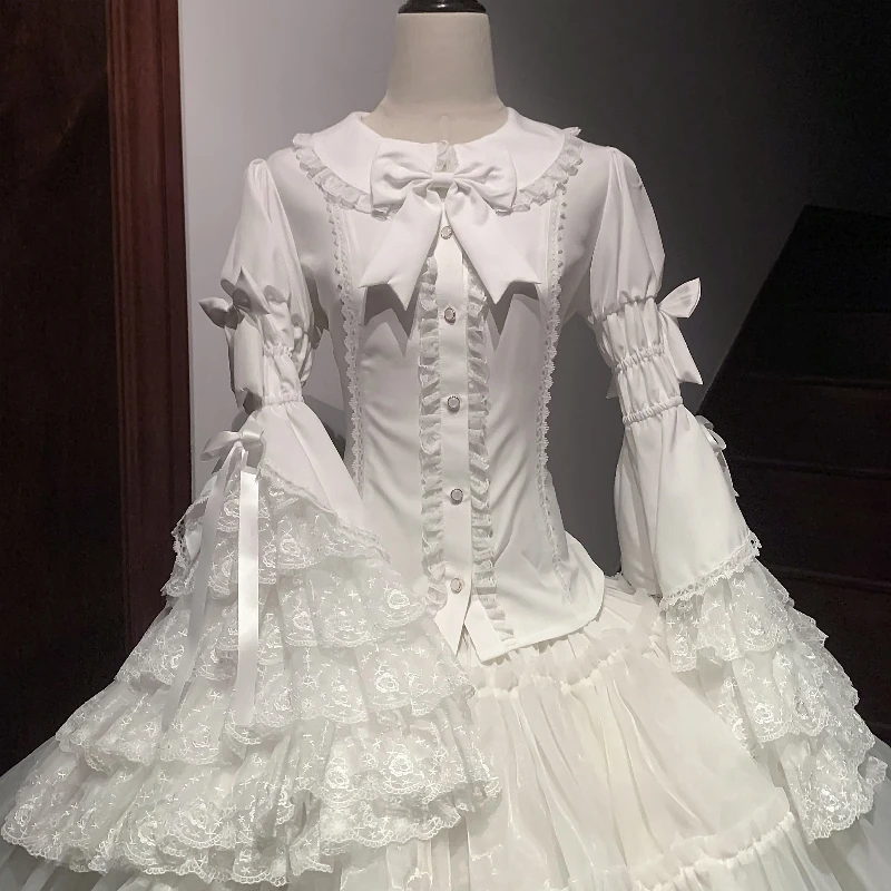 قمصان طويلة الأكمام للربيع والخريف بأكمام طويلة بلون سادة مع ياقة دمية النعناع وبلوزة واحدة الصدر للنساء