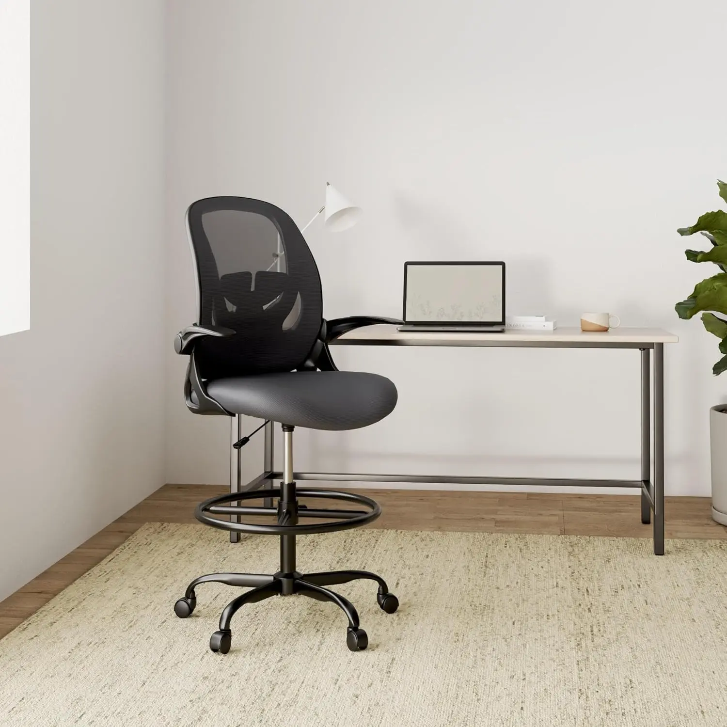 A high office chair with flip armrests for drawing, ergonomically designed computer upright office chair