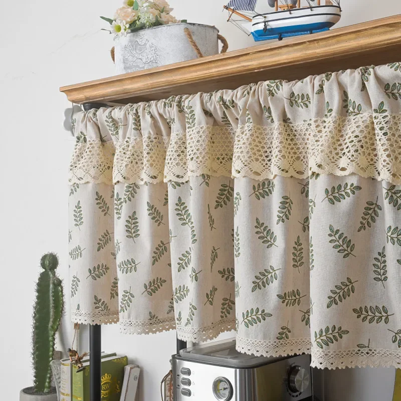 Kitchen Curtains Handmade Cotton Linen Short Curtain Tassels Window Valance Cafe Curtain Tiers for Farmhouse Bedroom Rod Pockets