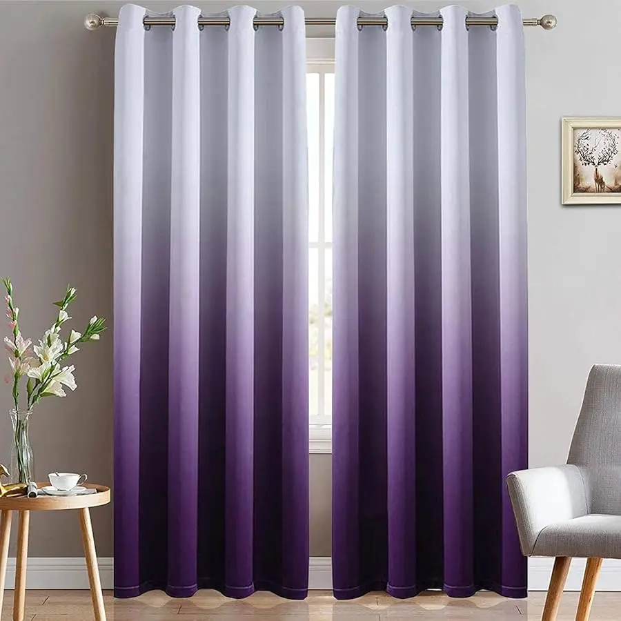 

Light Blocking Gradient Color Curtains Purple Ombre Blackout Curtains Room Darkening Thermal Insulated Grommet Window Drapes for
