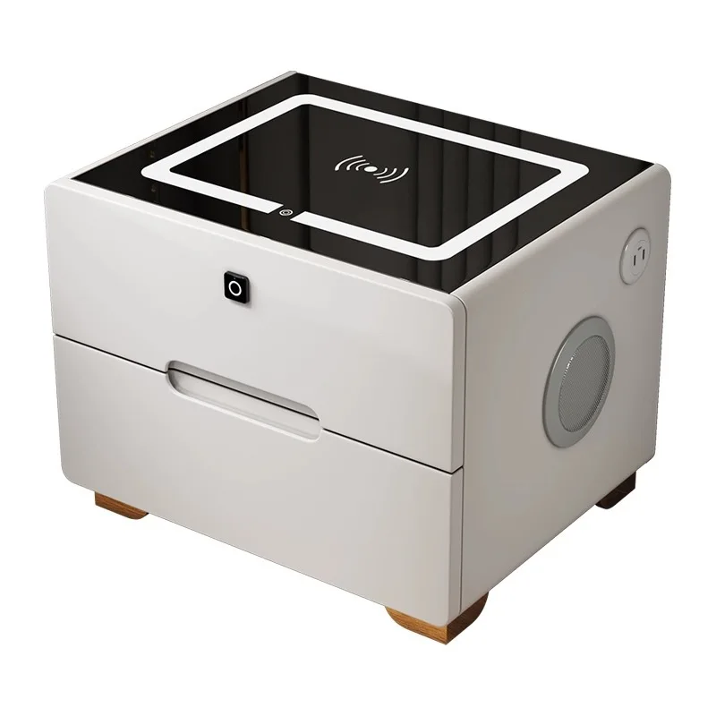 New bedside table Modern simple wireless charging Bluetooth audio fingerprint lock with light Multifunctional solid wood