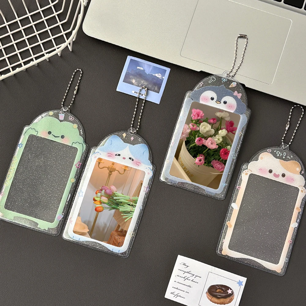 1pcs 3-inch Card Sleeves Cute Cartoon Idol Photocards Sleeves Cover Glitter Transparent Card Storage Packing Case Wholesale