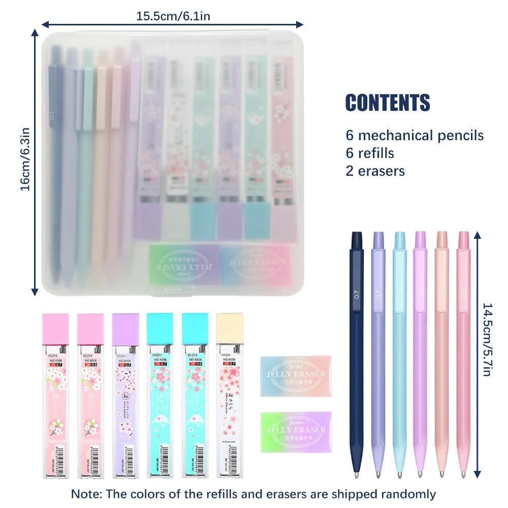 Cute Pastel Mechanical Pencil Set, 0.5mm & 0.7mm Dual Sizes for Precise Writing, Art Drawing Sketching Girls’ School Supplies image 5