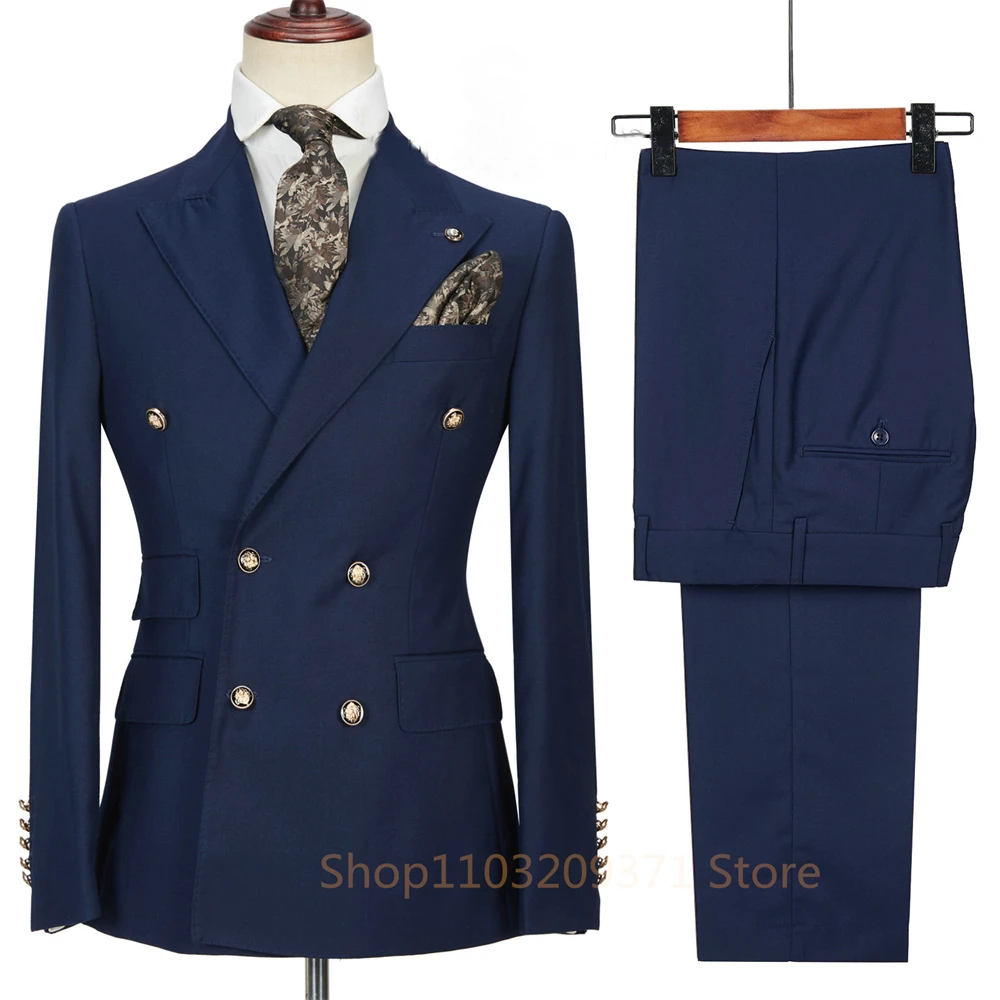 2024 New Fashion Wedding Suits For Men Slim Fit Peak Lapel Double Breasted 2 Pieces Groom Wear Wedding Tuxedos Costume Homme