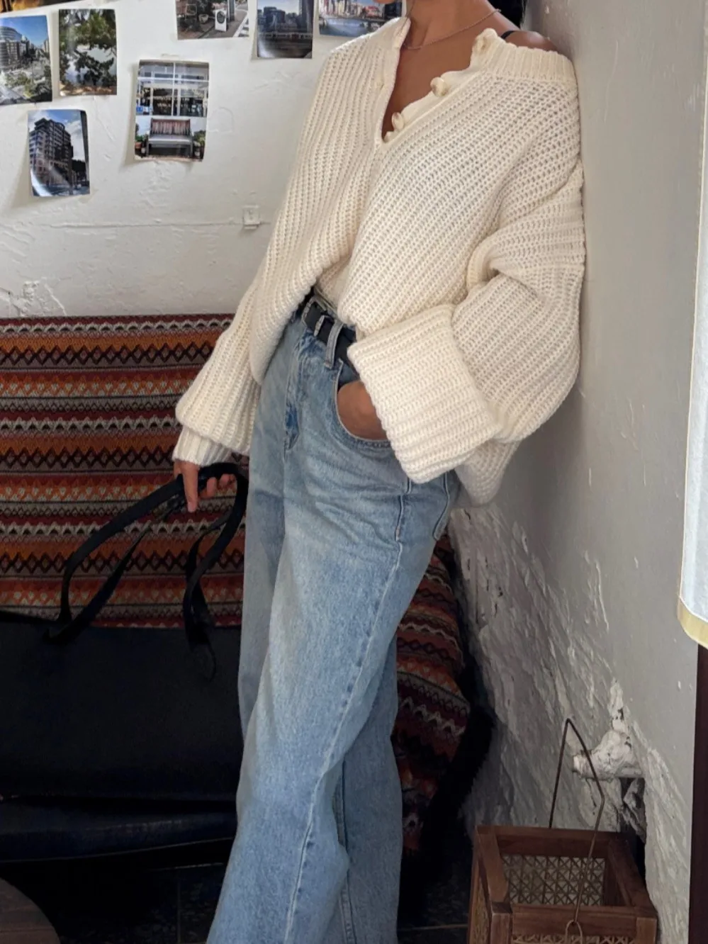 

Chic Autumn Winter Soft Loose Casual Long Sve f Open Collar Knitted Sweater Women Comfortable Warm Casual Knitwear