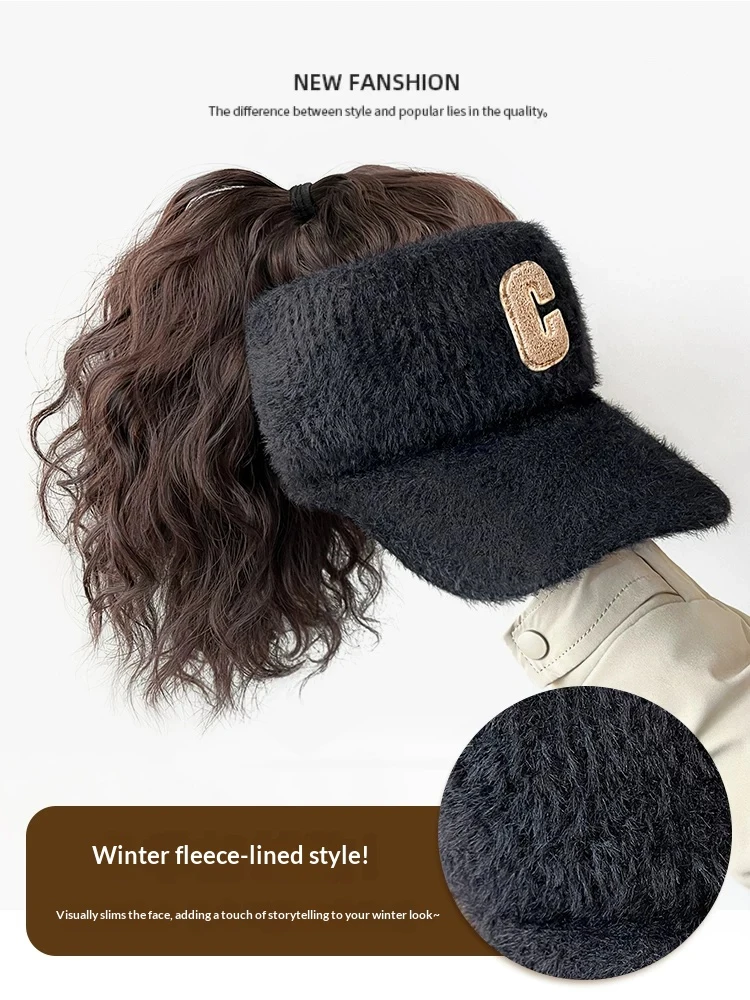 12inch Synthetic hat wig short hair Wavy one female fashion autumn and winter new Baseballl hat heat-resistant wig