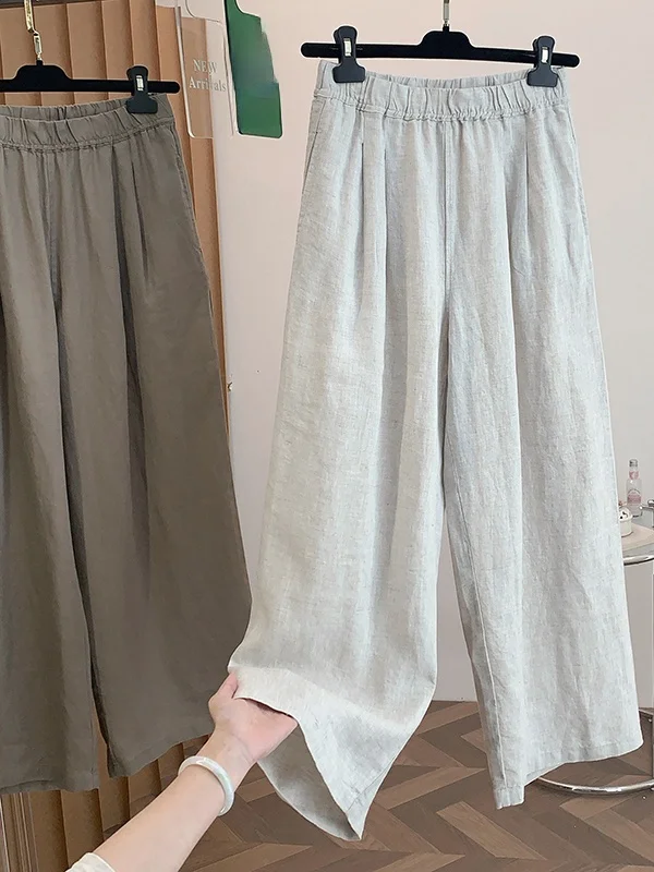 Loose Cotton Linen Wide Leg Pants Women's High Waist Straight Cut Trousers Spring Autumn Casual Simple Matching Long Pants