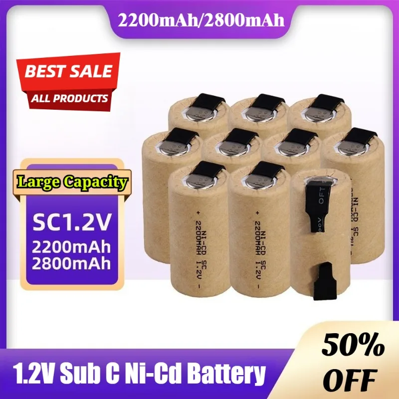 Screwdriver Electric Drill SC Batteries 1.2V 2200mAh 2800mAh Sub C Ni-Cd Rechargeable Battey With Tab Power Tool NiCd SUBC Cells