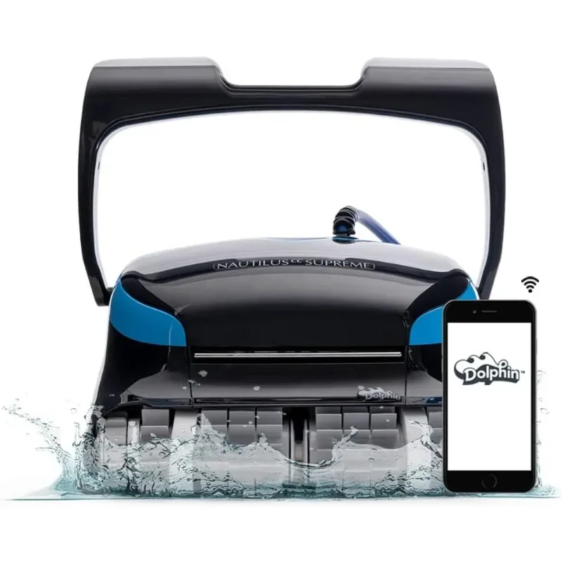 Automatic Robotic Pool Vacuum Cleaner, Dual Drive, Waterline Scrubber Brush, Top Load Filter