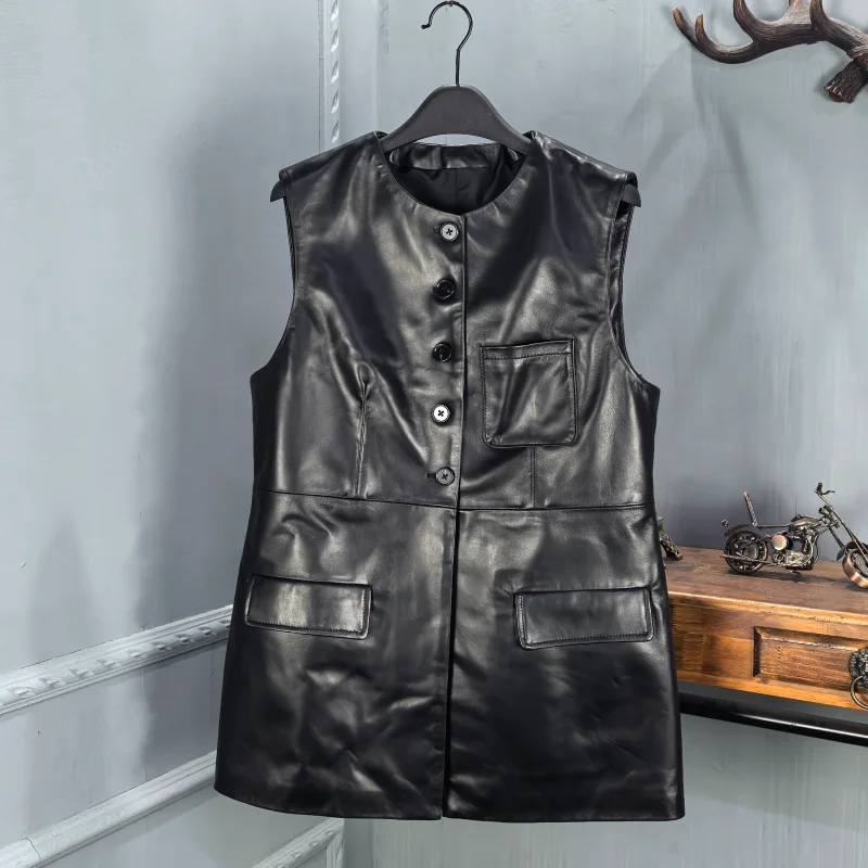 

Faionable Jaet из овчины, женская круглая верхняя одежда средней длины, зимний новый поступление, кожаный жилет